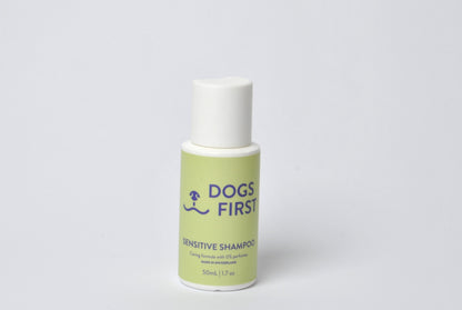 DOGS FIRST Sensitive Dog Shampoo 50ml travel size - perfume-free formula
